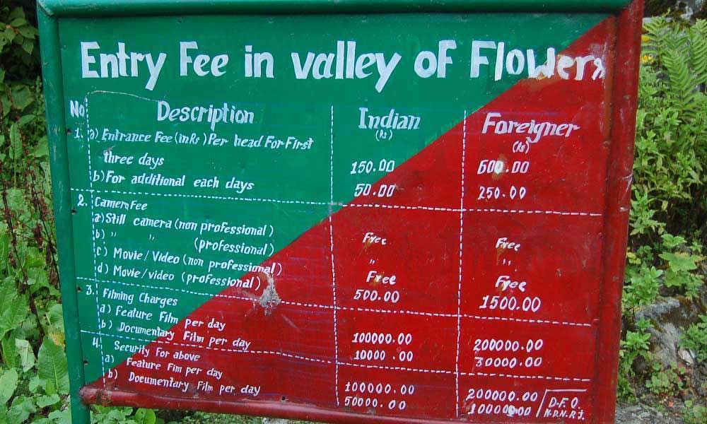 Entry Fees and Charges Valley of Flowers National Park